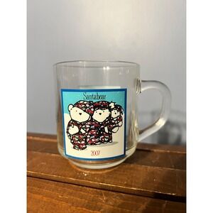 Macy's 2007 Santa Bear Family Glass Mug Christmas Drinkware Dept Store Y2K